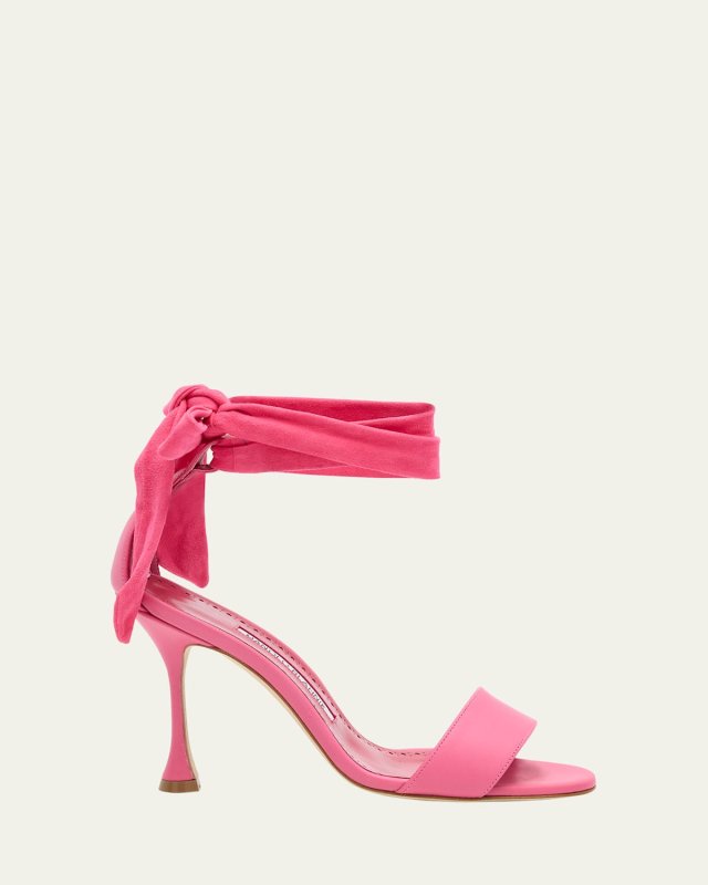 Chastana Mixed Leather Ankle-Tie Sandals